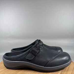 Orthofeet Irma Womens Size 9 B Slip On Mule Clog Shoes Black Leather